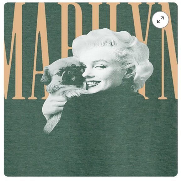 Marilyn Monroe Dog Portrait Lightweight French Terry Wide Neck Graphic Shirt - Picture 3 of 13